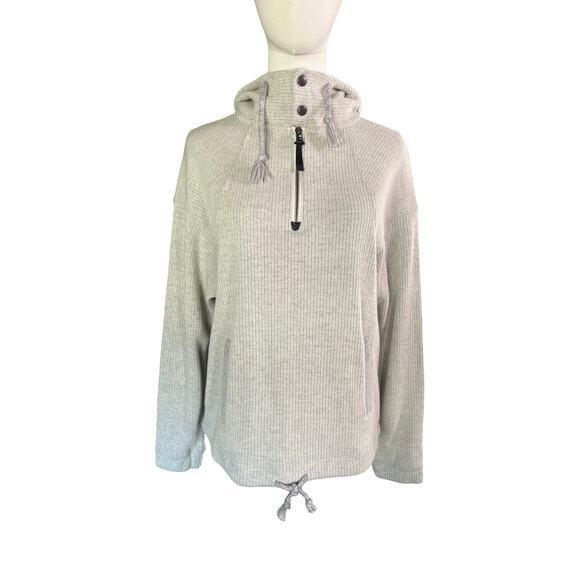prAna Wool Blend Quarter Zip Hoodie Pullover Gray Rib Knit Women’s Small - Picture 1 of 8